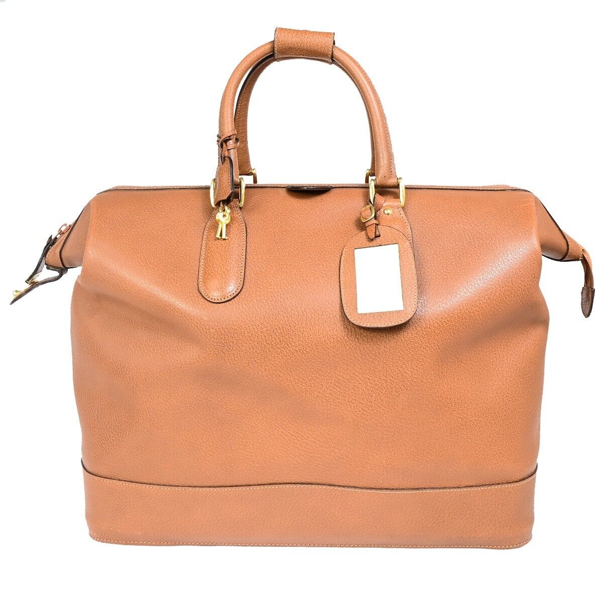 GUCCI Logo Camel Travel Hand Bag Leather Brown GWH Made In Italy 33FA974