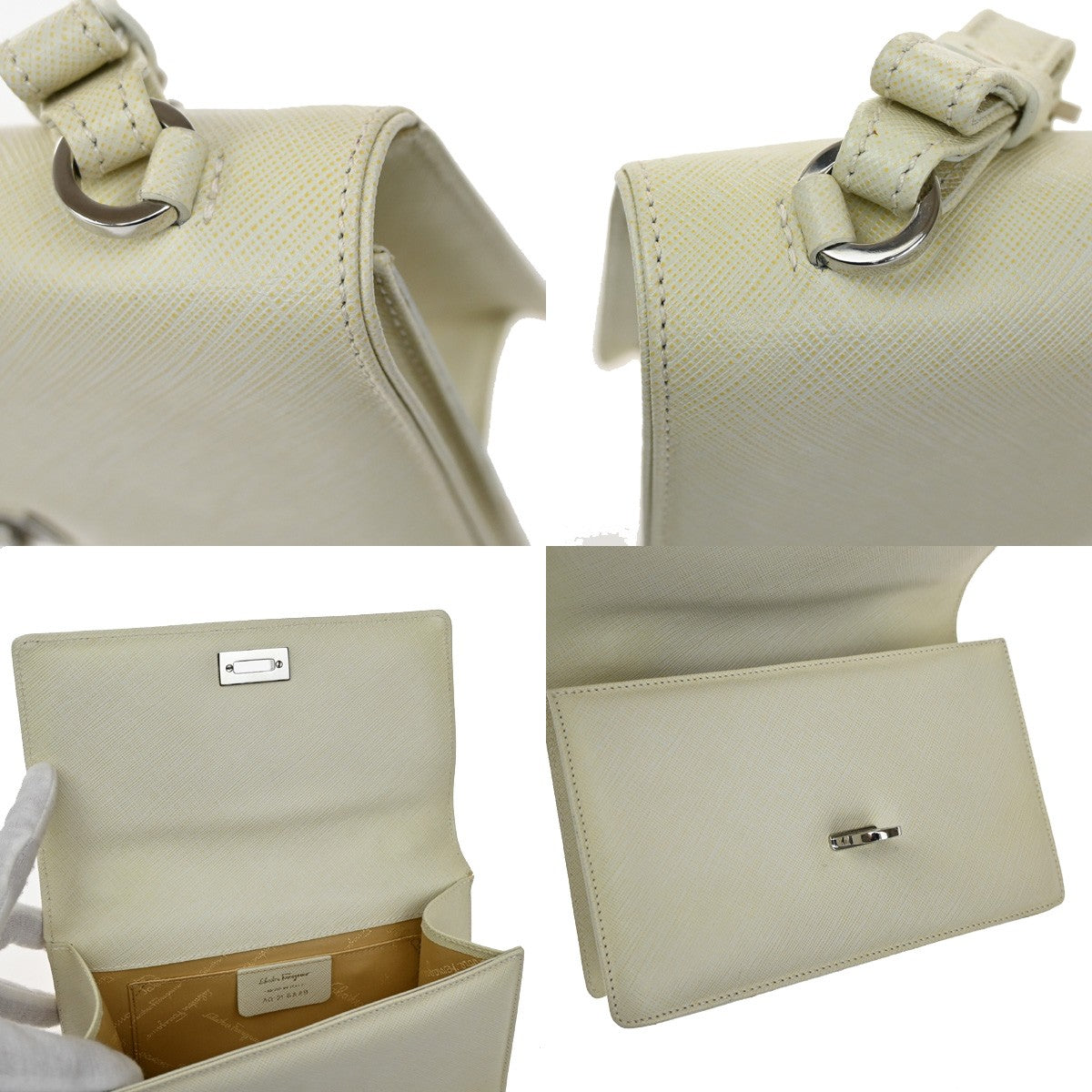 SALVATORE FERRAGAMO Gancini Chain Mini Shoulder Bag Leather White SHW 63YH769
