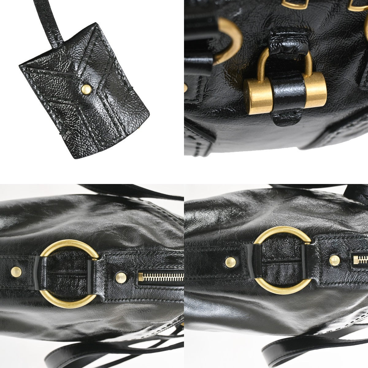 YVES SAINT LAURENT Medium Muse Shoulder Bag Patent Leather Black GHW 71TA627