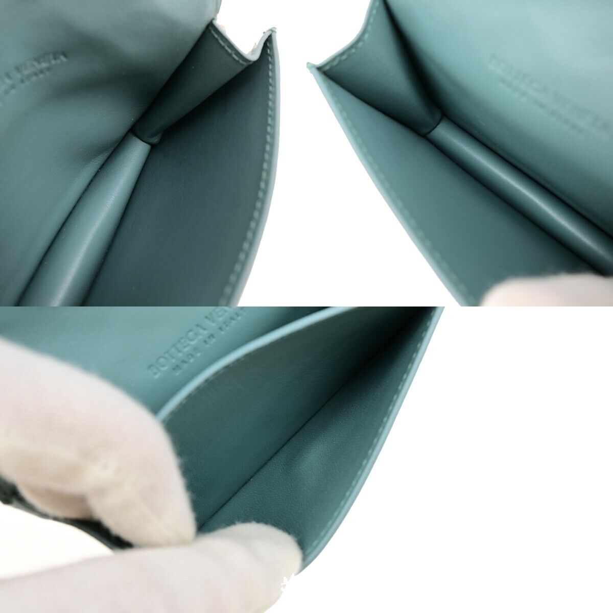 BOTTEGA VENETA Logo Intrecciato Bifold Wallet Purse Leather Blue Italy 67RL011