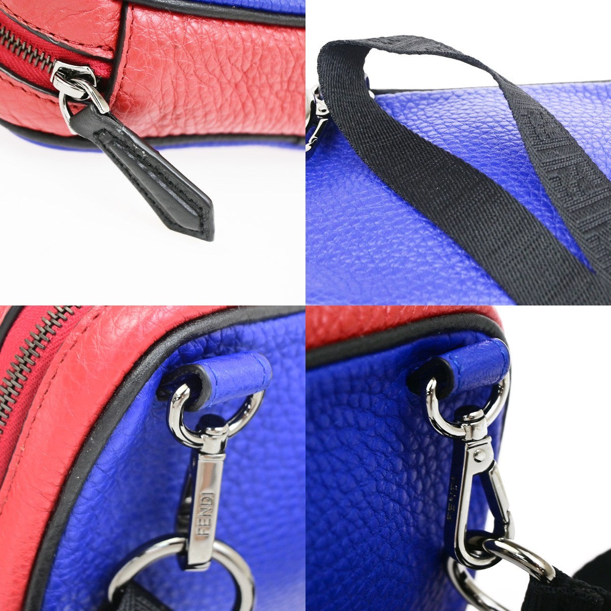 FENDI Logo Camera Case Mini Shoulder Bag Leather Red Blue SHW Italy 84CB041
