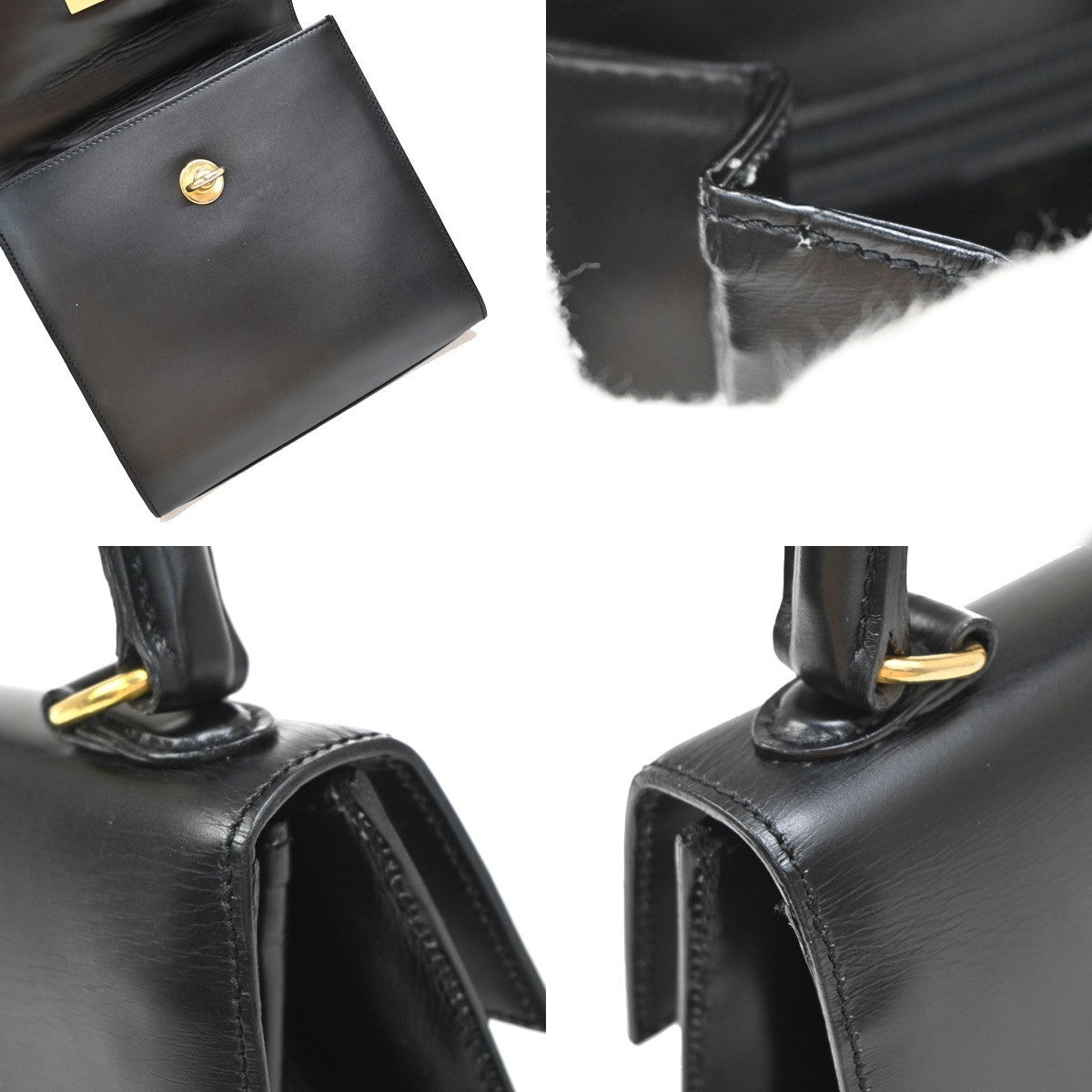 CELINE Logo Top Handle Hand Bag Leather Black GHW Italy 76EG223