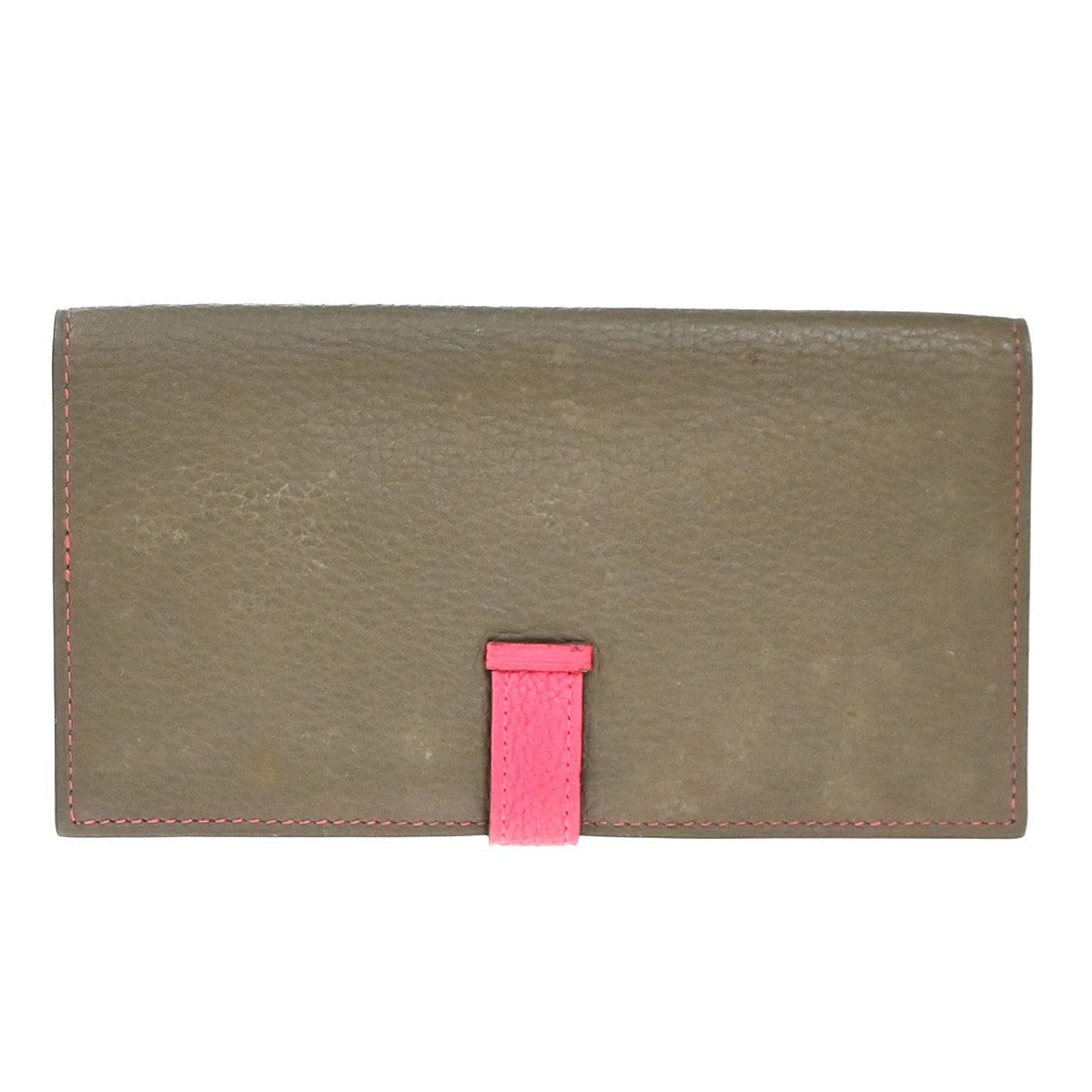 HERMES Bearn Bicolor Long Bifold Wallet Leather Brown Pink 80RP164