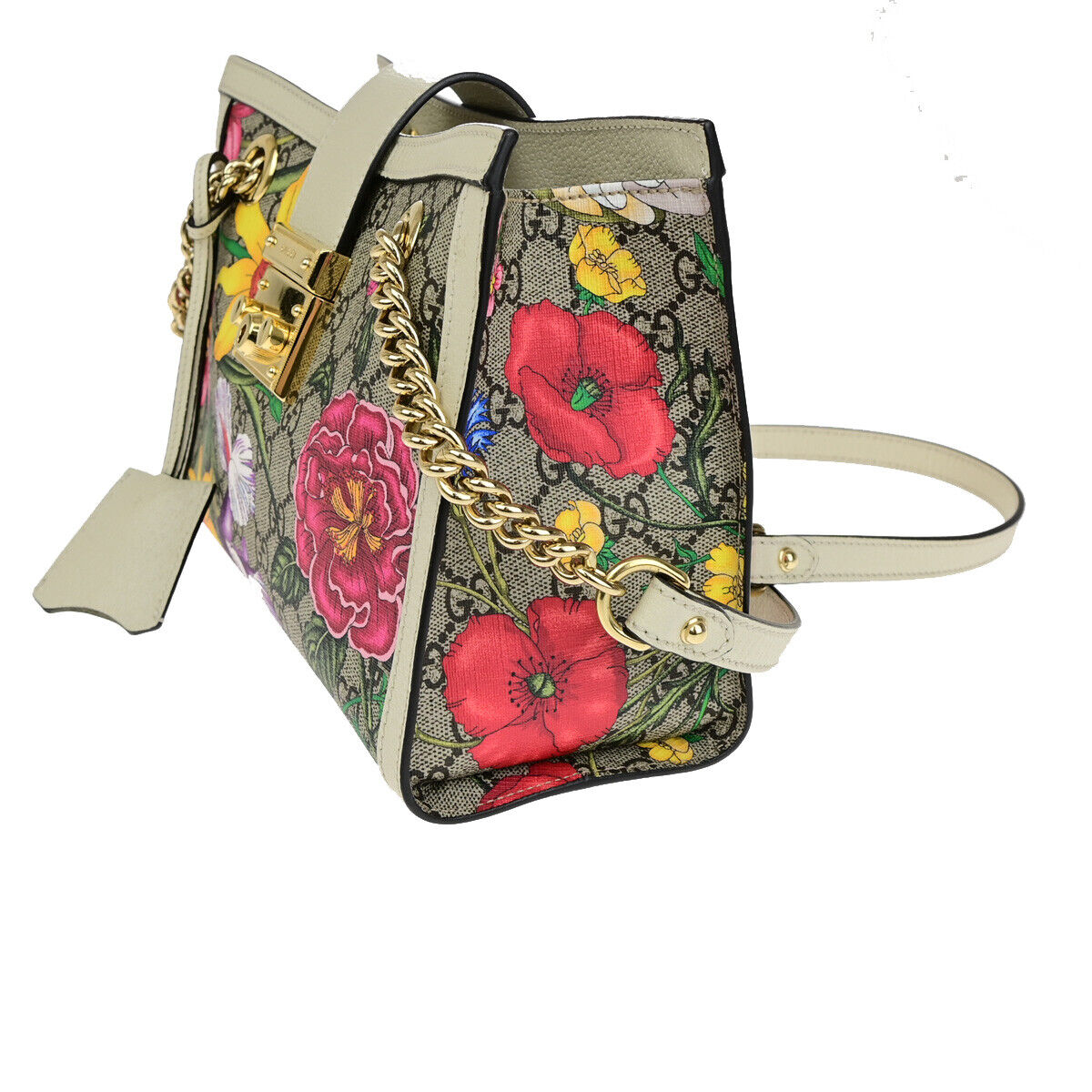 GUCCI Padlock GG Supreme Flora Shoulder Bag PVC Leather WE BN Italy 29SJ246