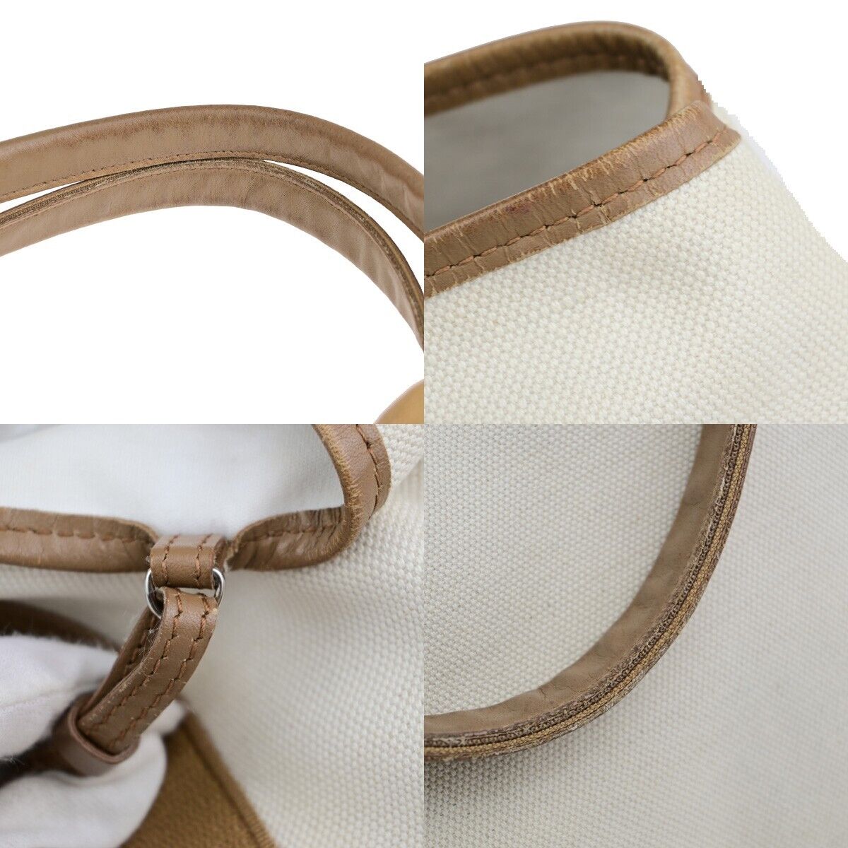 BALENCIAGA Logo Navy Cabas Shoulder Tote Bag Canvas Leather Ivory Brown 33EC031