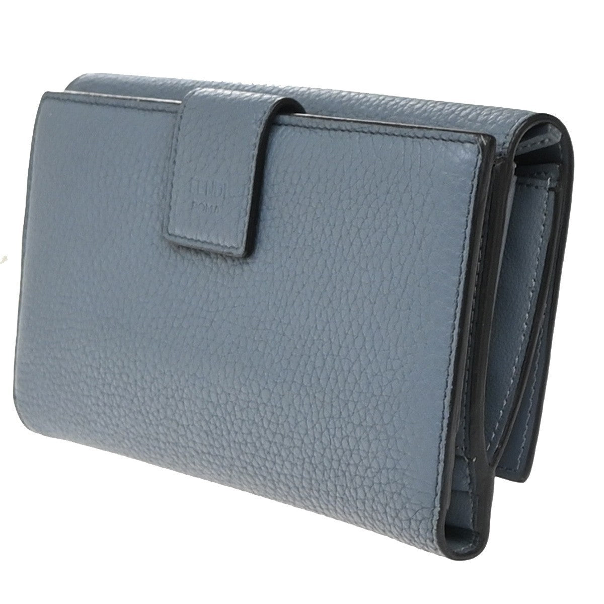 FENDI Logo Peekaboo Long Bifold Wallet Leather Blue SHW Italy 30RP099