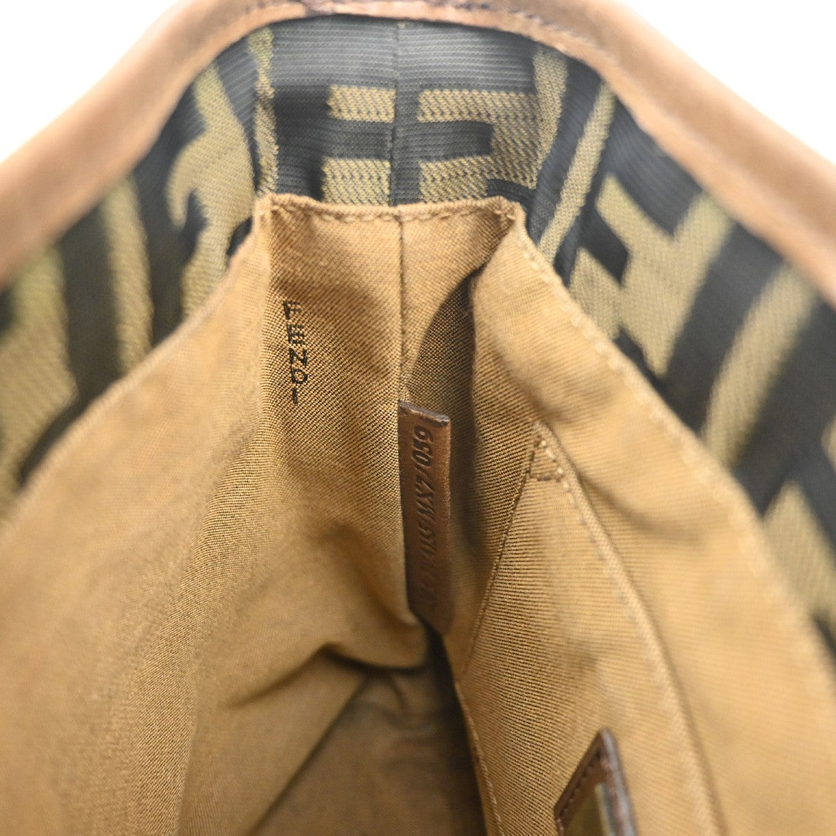 FENDI FF Logo Zucca Pattern Shoulder Bag Canvas Leather Khaki GHW Italy 71MA559