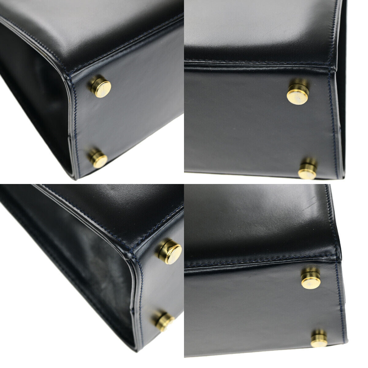 SALVATORE FERRAGAMO Vara Hand Bag Canvas Leather Navy Blue GHW Italy 37YF210