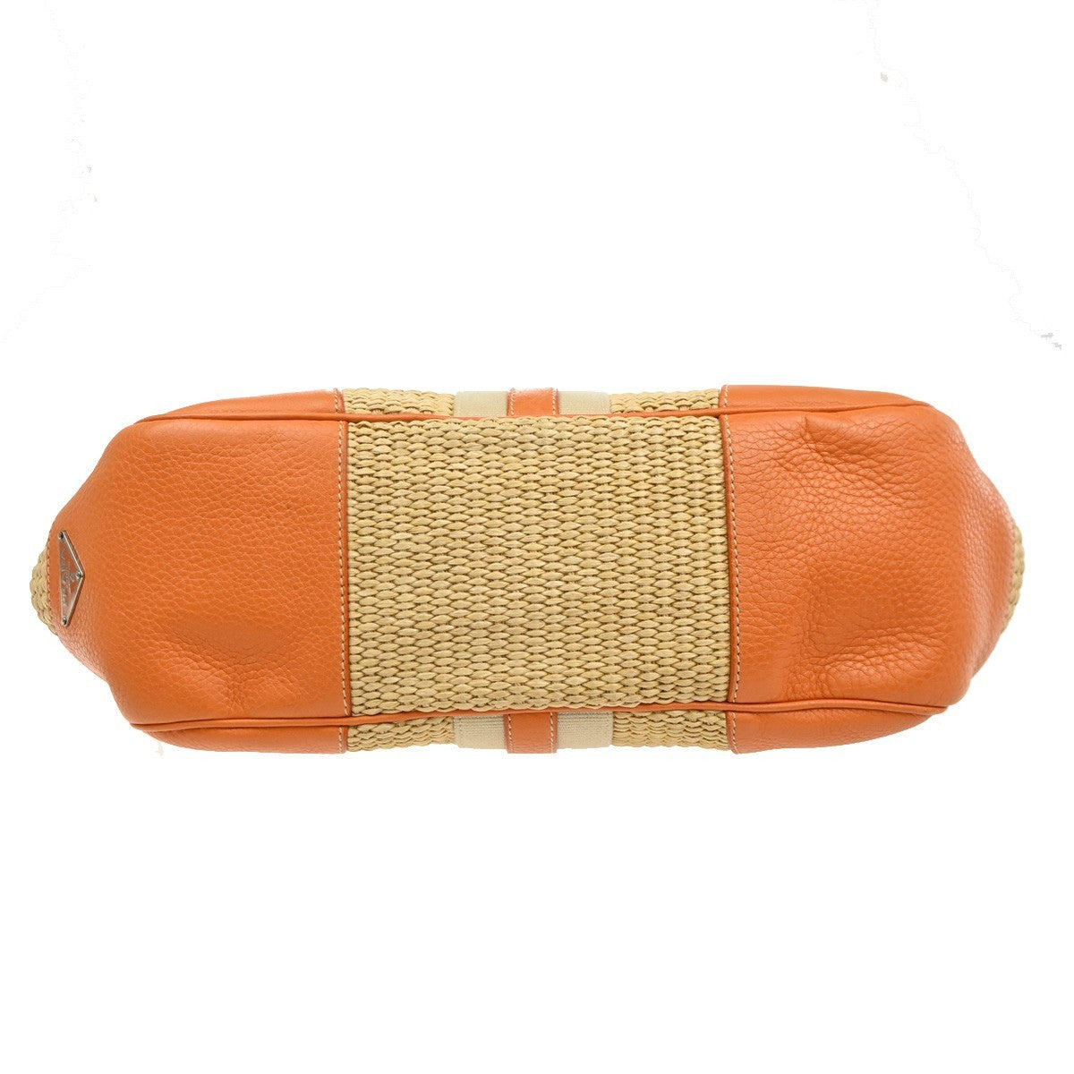 PRADA Logo Shoulder Bag Raffia Straw Leather Beige Orange SHW Italy 76YJ131