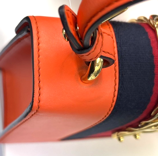 GUCCI Sylvie Sherry Line 2way Shoulder Hand Bag Leather Orange GHW Italy 98MA189