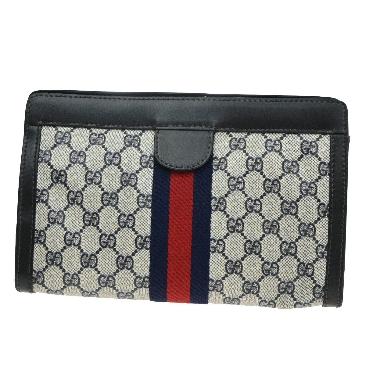 GUCCI Parfums Logo Sherry Clutch Hand Bag PVC Leather Navy Blue Italy 60KP203