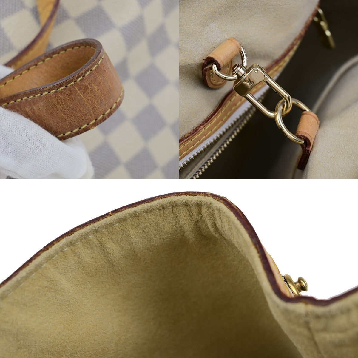 LOUIS VUITTON Hampstead PM Shoulder Bag Damier Azur Leather White N51207 82EC306