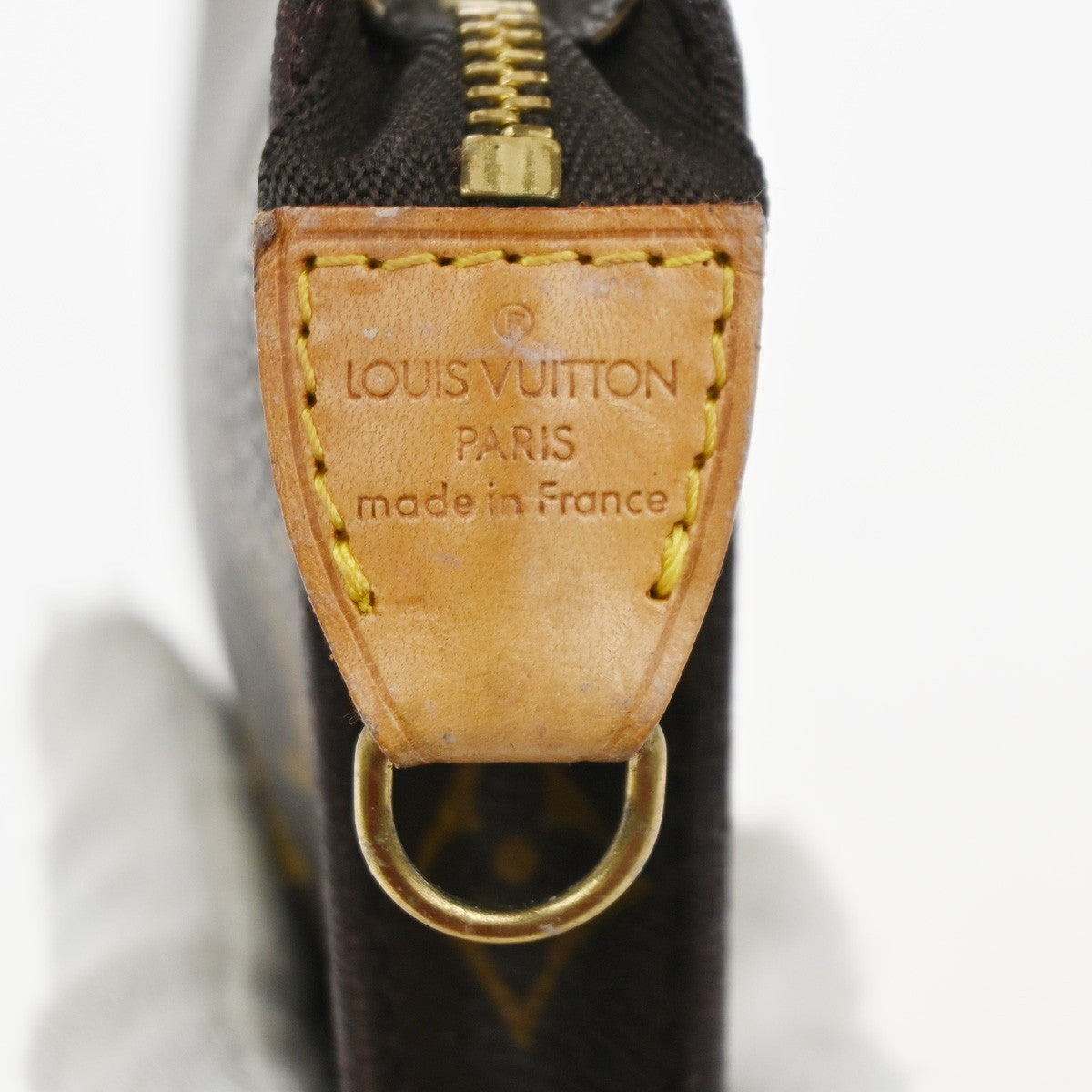 LOUIS VUITTON LV Logo Bucket GM Pouch Bag Monogram Leather Brown Gold 05MA328