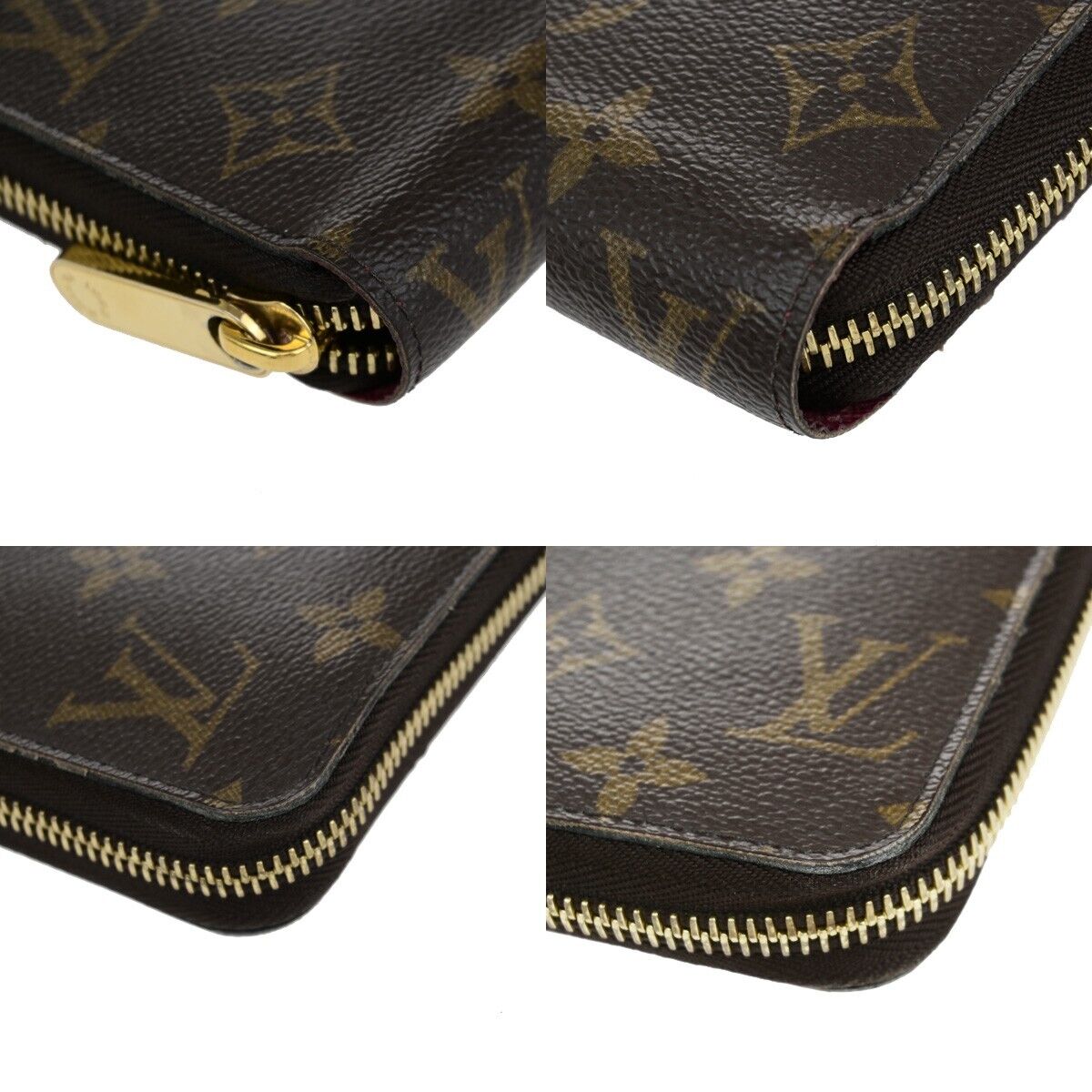 LOUIS VUITTON Zippy Long Wallet Monogram Leather Brown Fuchsia M41895 10EB840