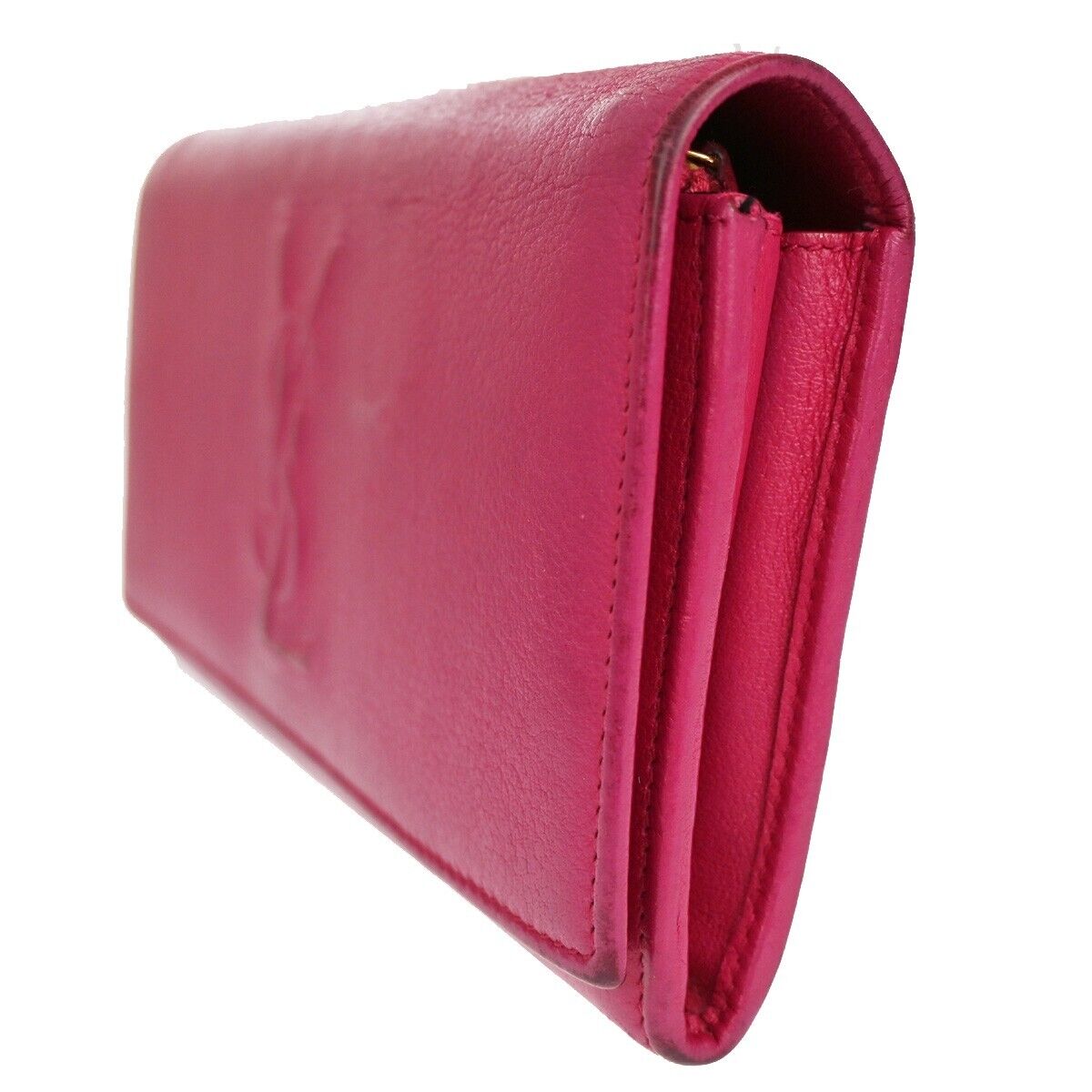 YVES SAINT LAURENT YSL Logo Long Zipper Wallet Purse Leather Pink 66SH355