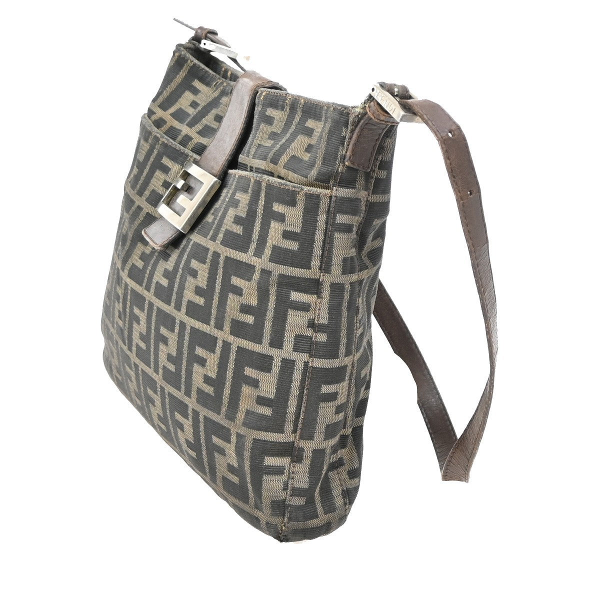 FENDI Logo Zucca Pattern Hand Bag Canvas Leather Brown SHW Italy 36KB279