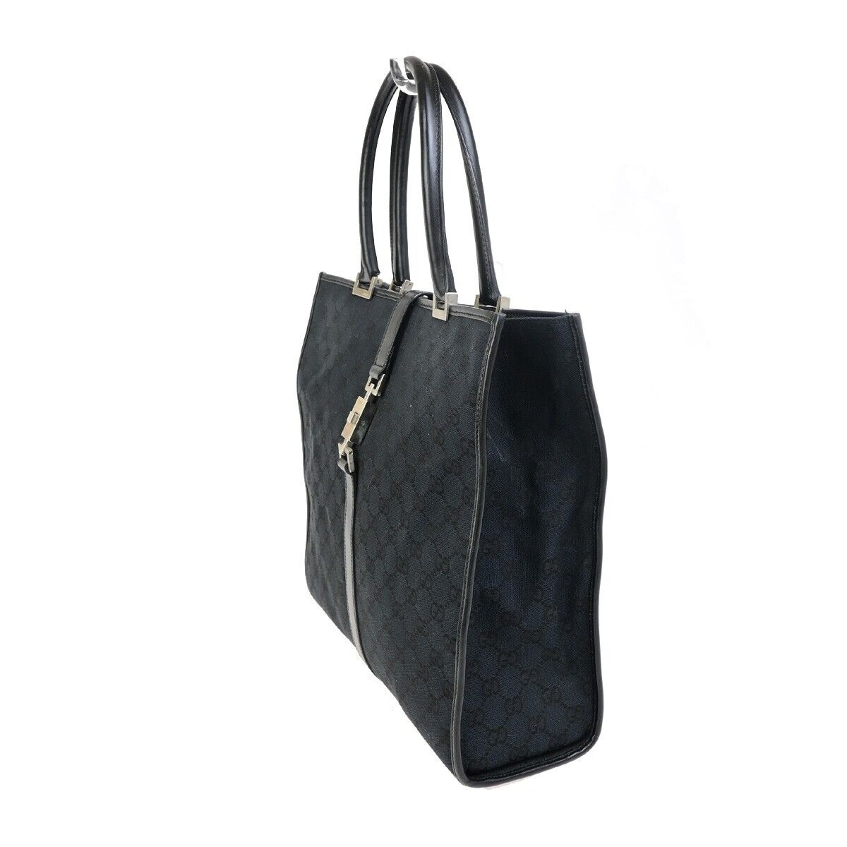 GUCCI Logo Jackie GG Pattern Shoulder Hand Bag Canvas Leather Black SHW 62EC878