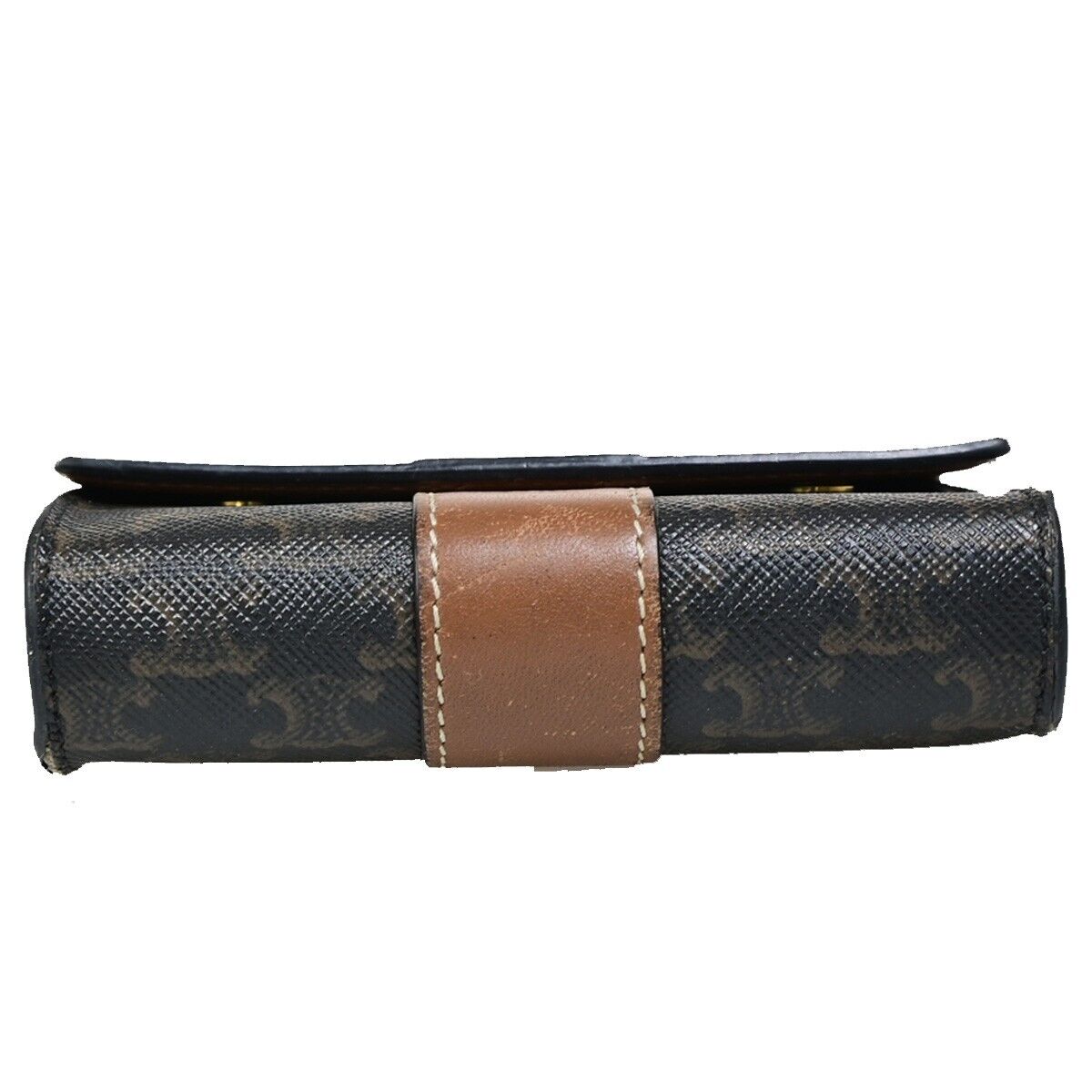 CELINE Logo Macadam Pattern Bifold Wallet PVC Leather Brown Italy 68FB093