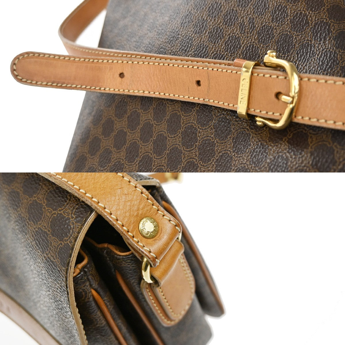 CELINE Logo Macadam Pattern Shoulder Bag PVC Leather Brown GHW Italy 61YH743