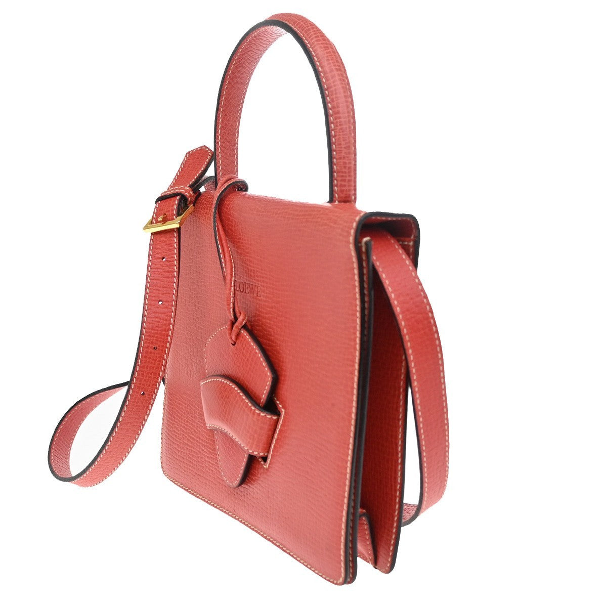 LOEWE Logo Barcelona 2Way Shoulder Bag Embossing Leather Red GHW 82RL551