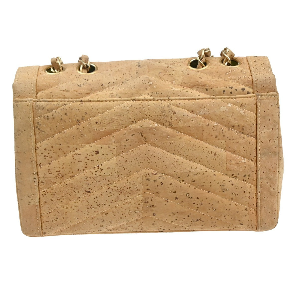 CHANEL Logo 2.55 Chevron Chain Shoulder Bag Cork Leather Beige GHW 357RQ060
