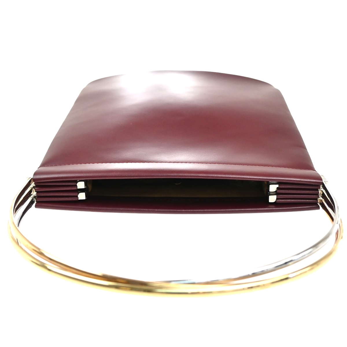 CARTIER Logo Trinity Tricolor Metal Handle Hand Bag Leather Red France 79MA200