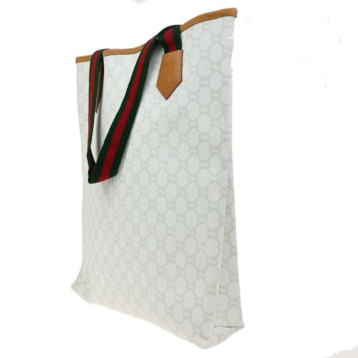 GUCCI PLUS GG Pattern Sherry Shoulder Tote Bag PVC Leather White 62KB304