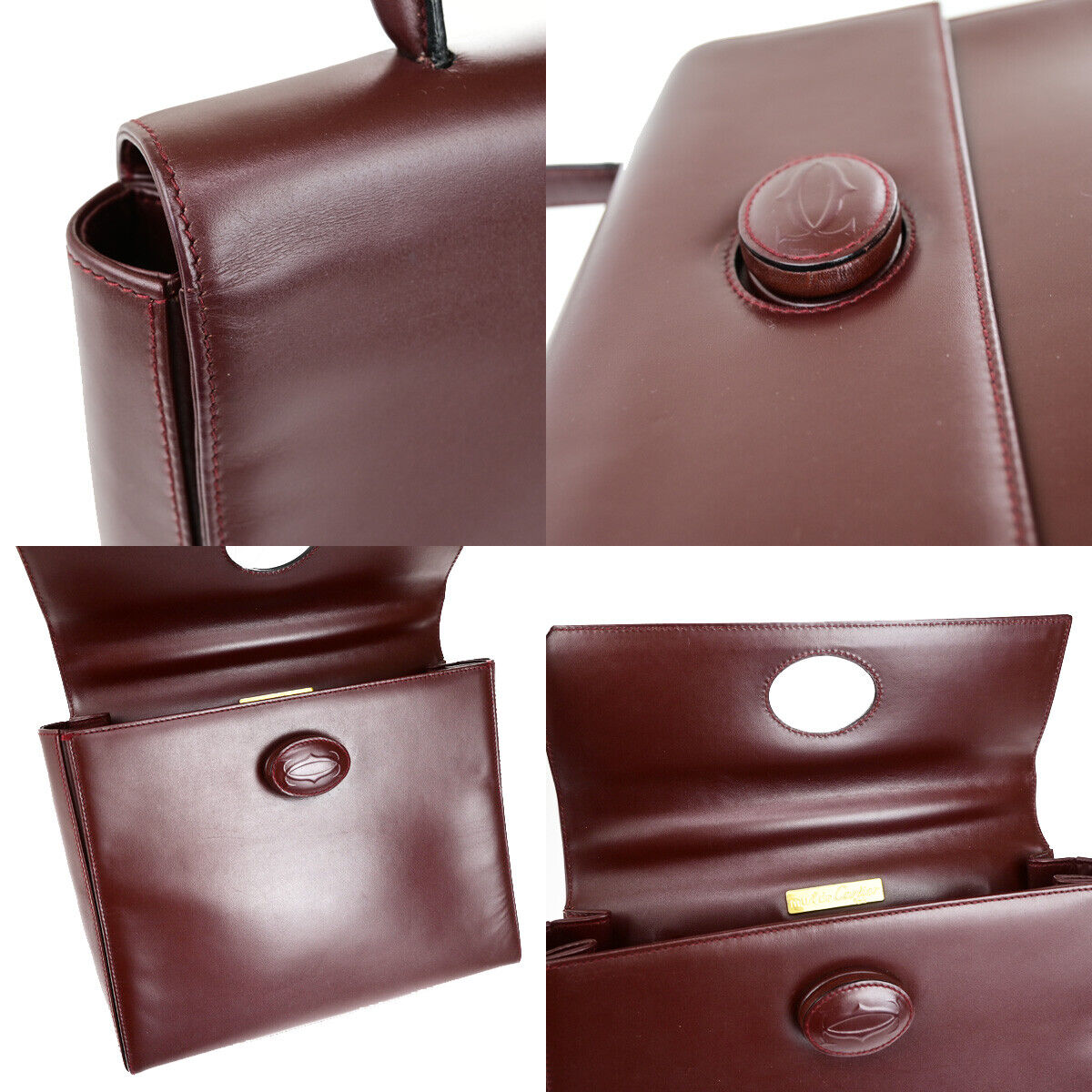 MUST DE CARTIER 2C Logo Hand Bag Leather Burgundy Bordeaux GHW Italy 80YG585