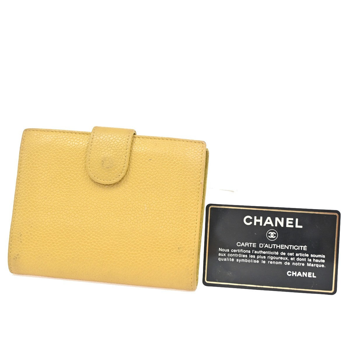 CHANEL CC Bifold Compact Wallet Grained Calfskin Leather Yellow Vintage 66KB511