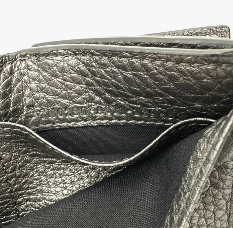 FENDI Logo Mini Trifold Campact Wallet Purse Leather Gray SHW Italy 31CA863