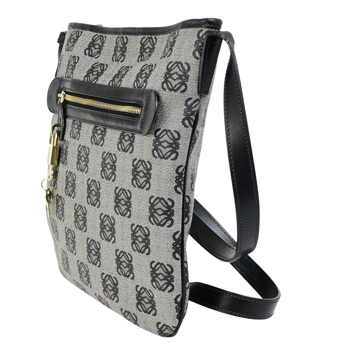 LOEWE Logo Anagram Crossbody Shoulder Bag PVC Leather Navy Blue GHW 32EC953