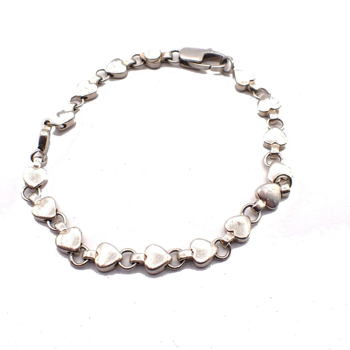 Tiffany & Co. Logo Puff Heart Link Charm Bracelet Silver 925 62RL625