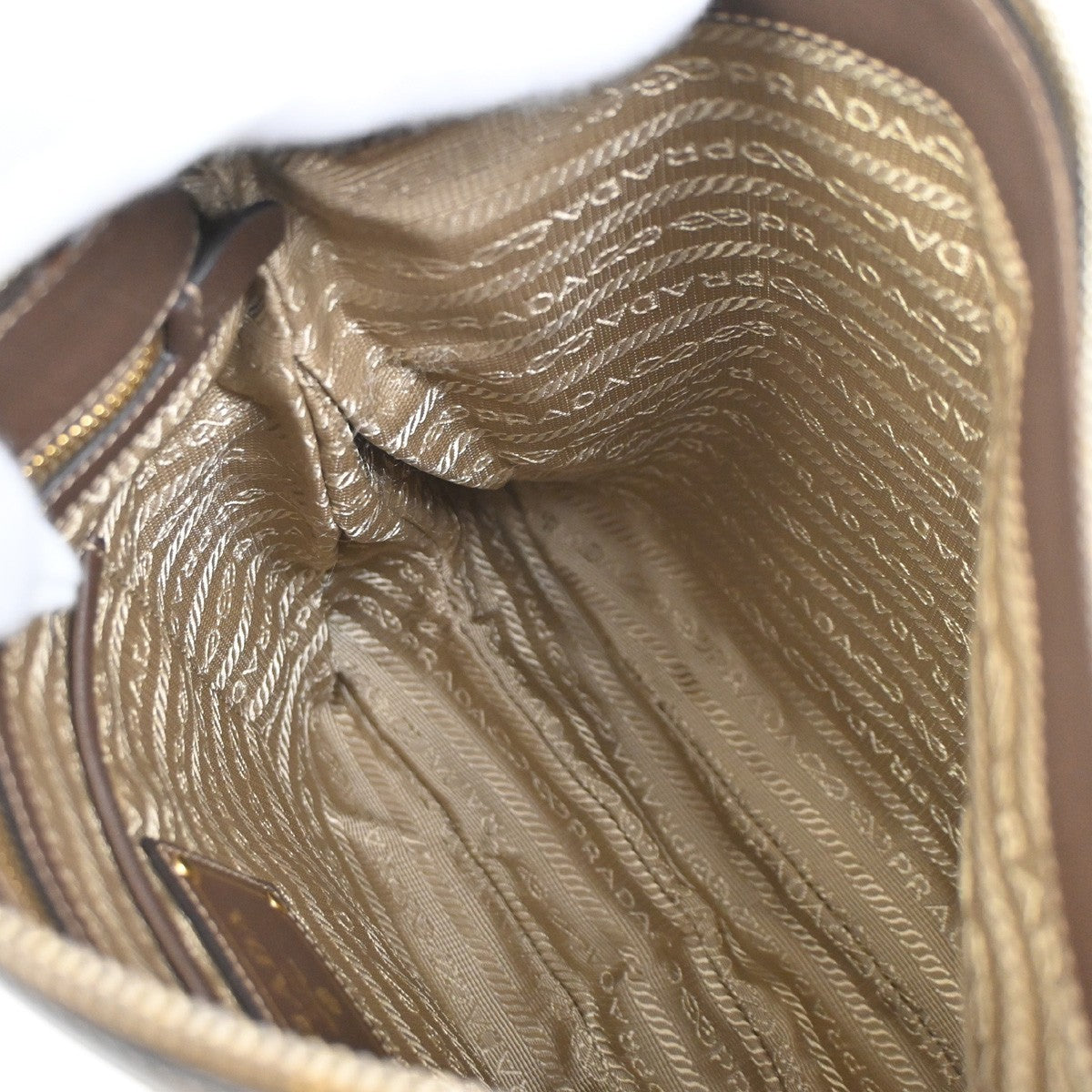 PRADA MILANO Logo Jacquard Shoulder Bag  Leather  Canvas  Brown 19SA060