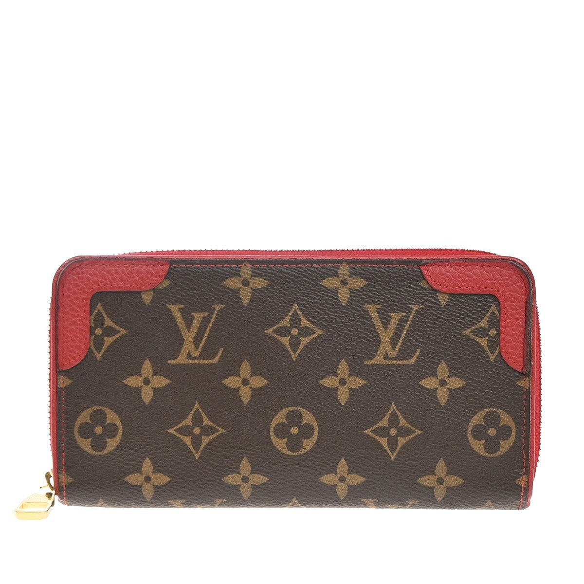 LOUIS VUITTON LV Long Zippy  Wallet Monogram Retiro Brown Red M61187 80KB377