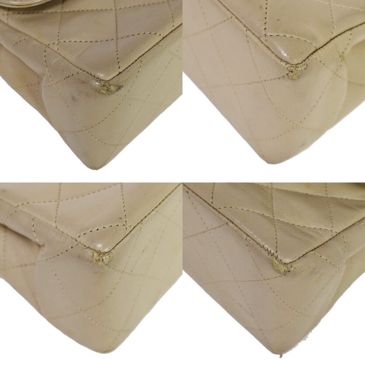 CHANEL CC Double Flap Paris Matelasse Chain Shoulder Bag Beige Vintage 648RH752