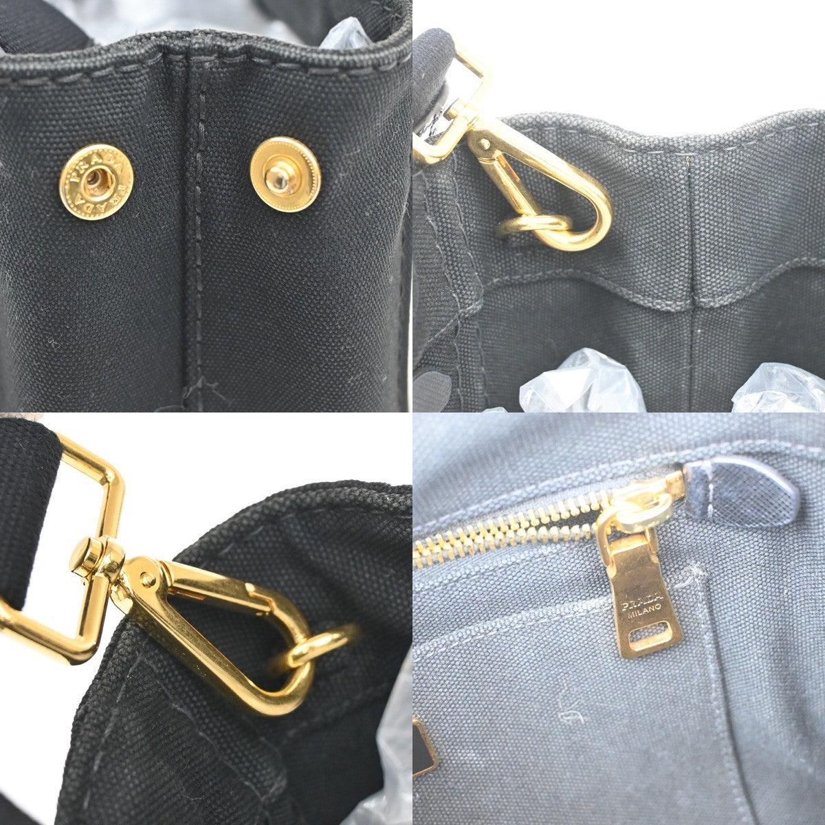 PRADA Logo Canapa 2Way Shoulder Hand Bag Canvas Leather Black GHW 77KB733