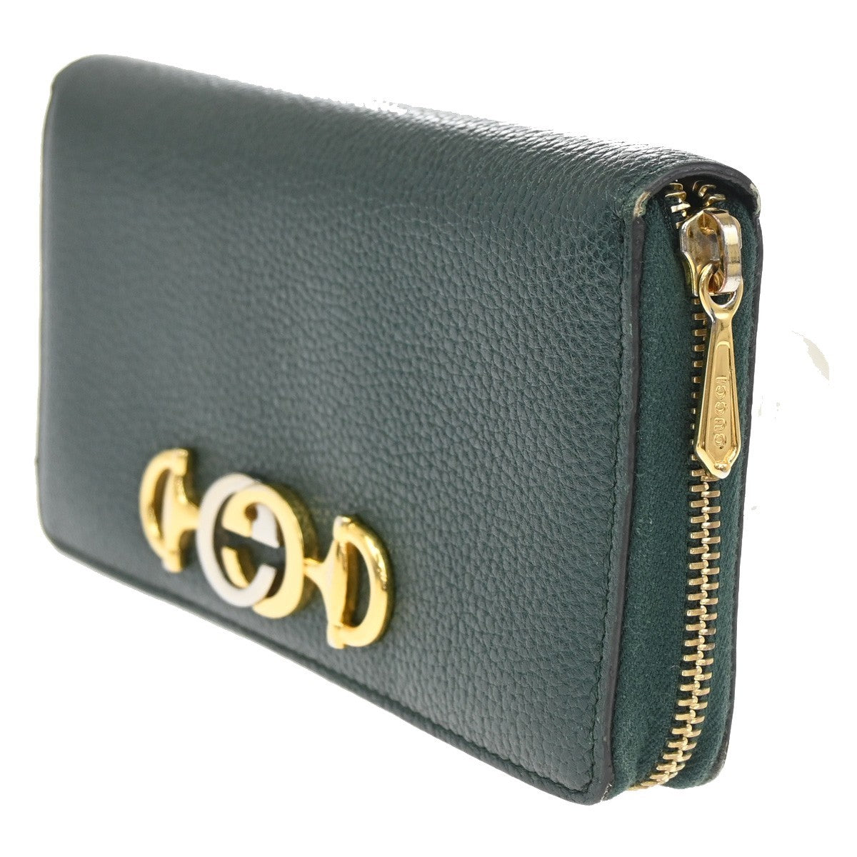 GUCCI G Horsebit Zip-around Long Wallet Leather Green GHW Italy 69CA415