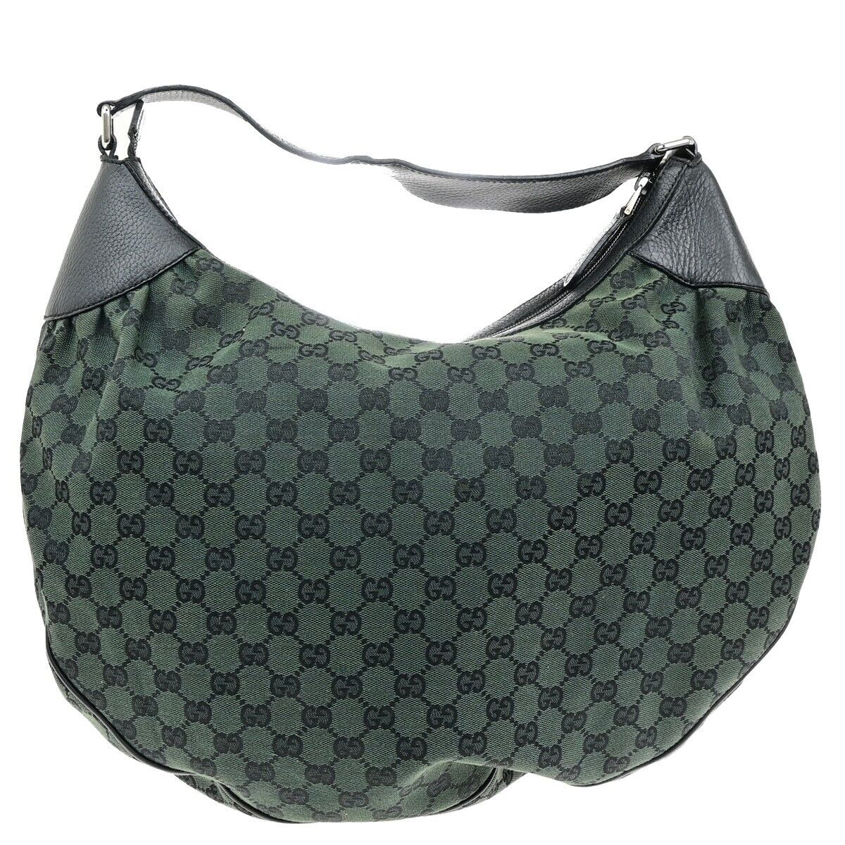 GUCCI Logo GG Pattern Shoulder Tote Bag Canvas Leather Green Black Italy 87EE030