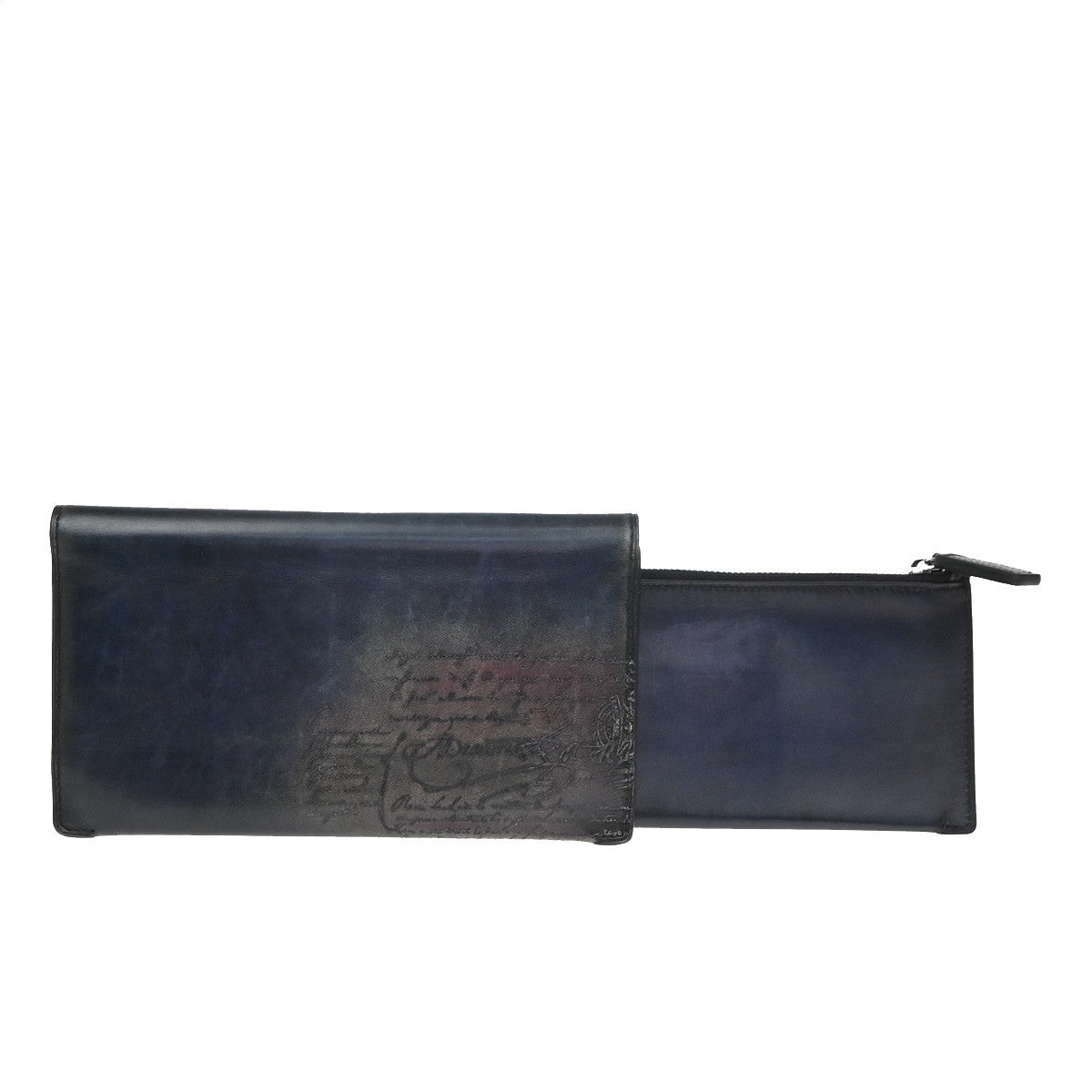 BERLUTI Itauba Scritto Calligraphy Long Bifold Wallet Leather Navy Blue 34EG139