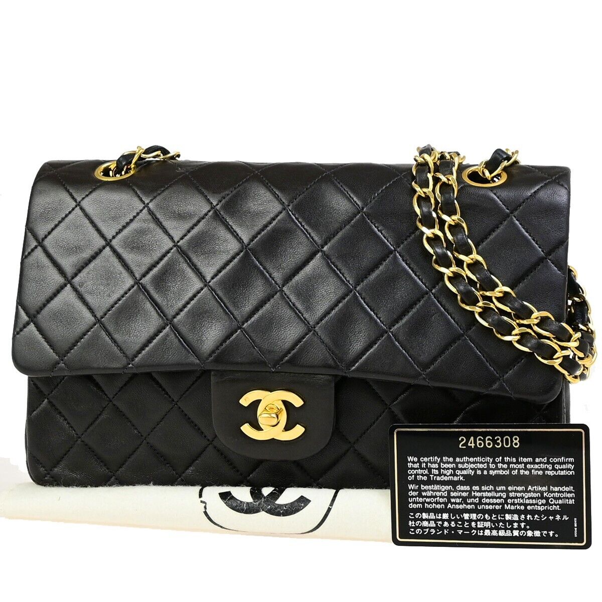 CHANEL CC Matelasse 25 Double Flap Chain Shoulder Bag Leather Black GHW 846RK718