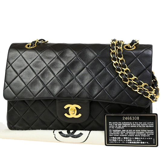 CHANEL CC Matelasse 25 Double Flap Chain Shoulder Bag Leather Black GHW 846RK718