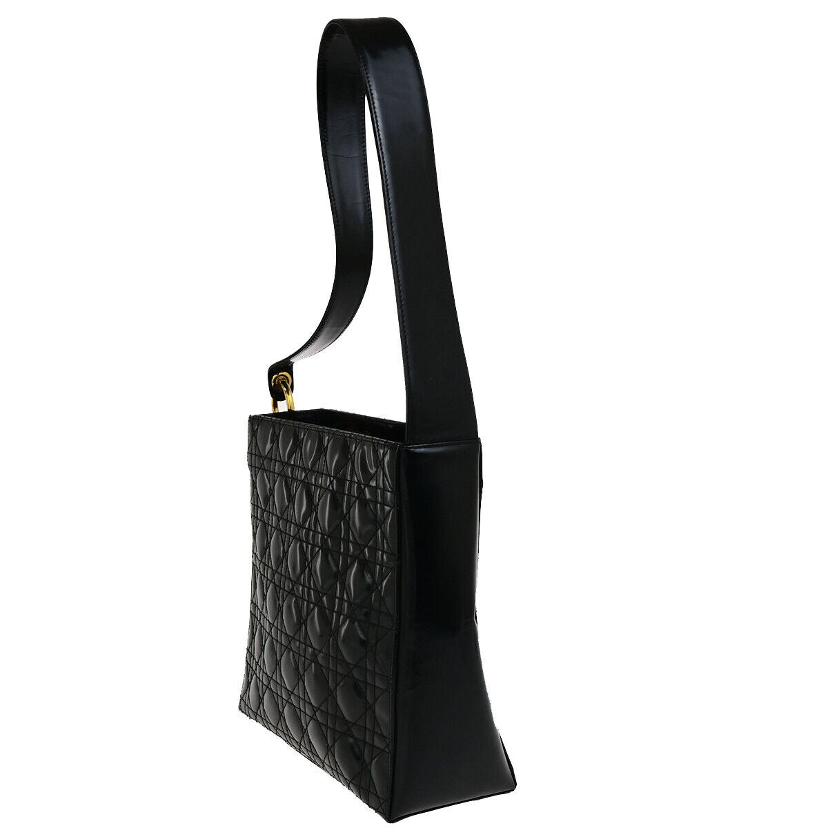 CHRISTIAN DIOR Logo Cannage Shoulder Bag Patent Leather Black GHW Italy 31YG637