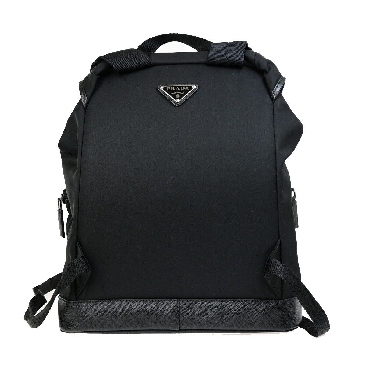 PRADA MILANO Logo Backpack Bag Nylon Leather Black Silver Made In Italy 91RK723