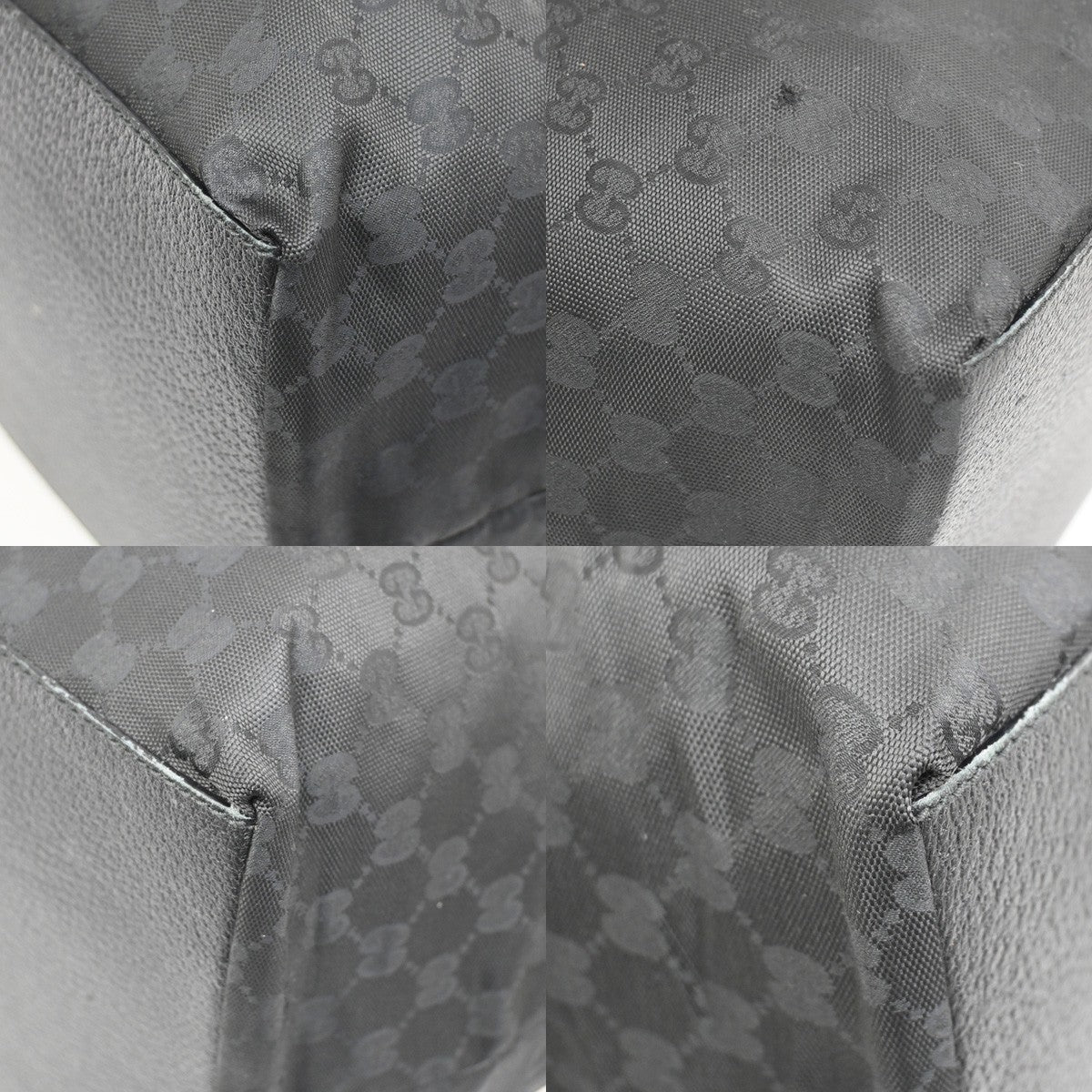 GUCCI Logo GG Sherry Tote Hand Bag Nylon Leather  Black SHW Italy 64CA244