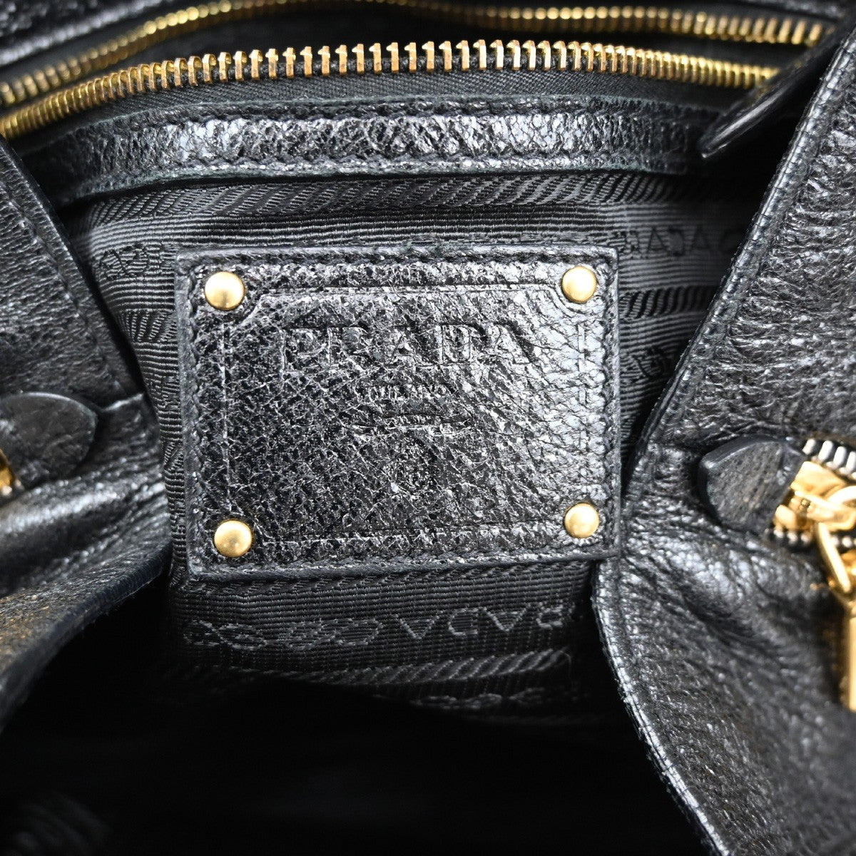 PRADA  Logo Shoulder Bag Snap Closure Leather Black Gold Italy  72TA071