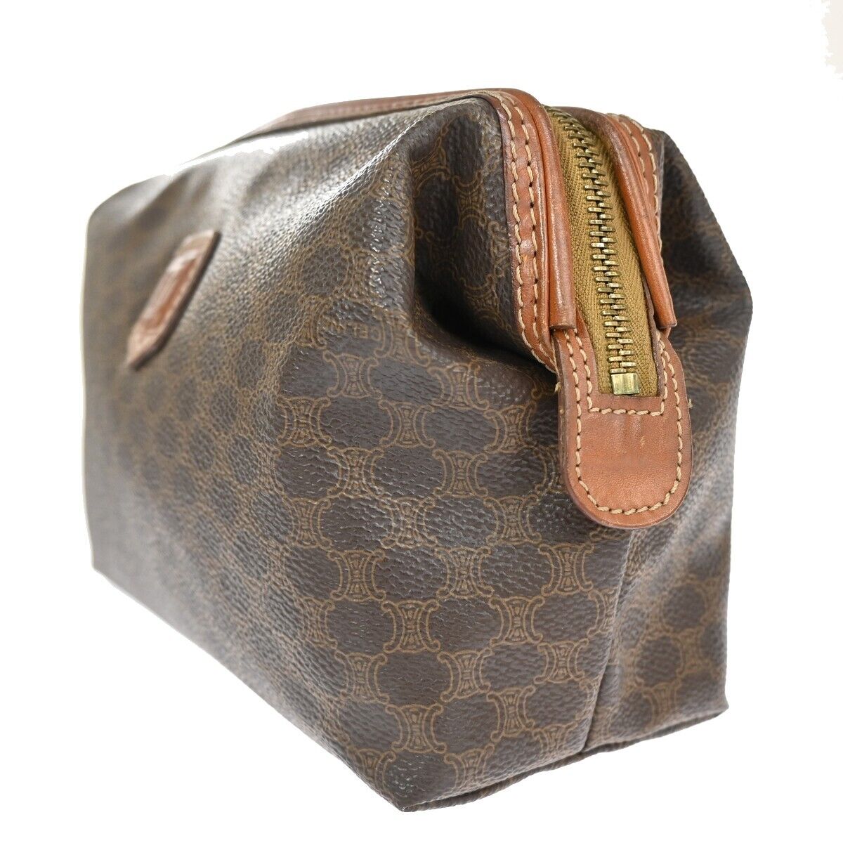 CELINE Logo Macadam Pattern Clutch Hand Bag PVC Leather Brown Italy 02ED480