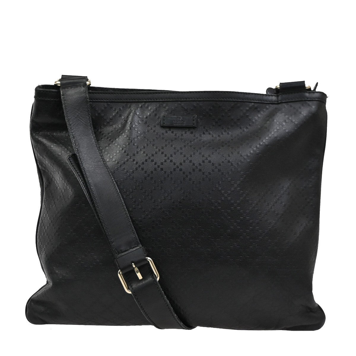 GUCCI Logo Imprime Messenger Bag Coated Canvas Leather Black SHW Italy 34DA255
