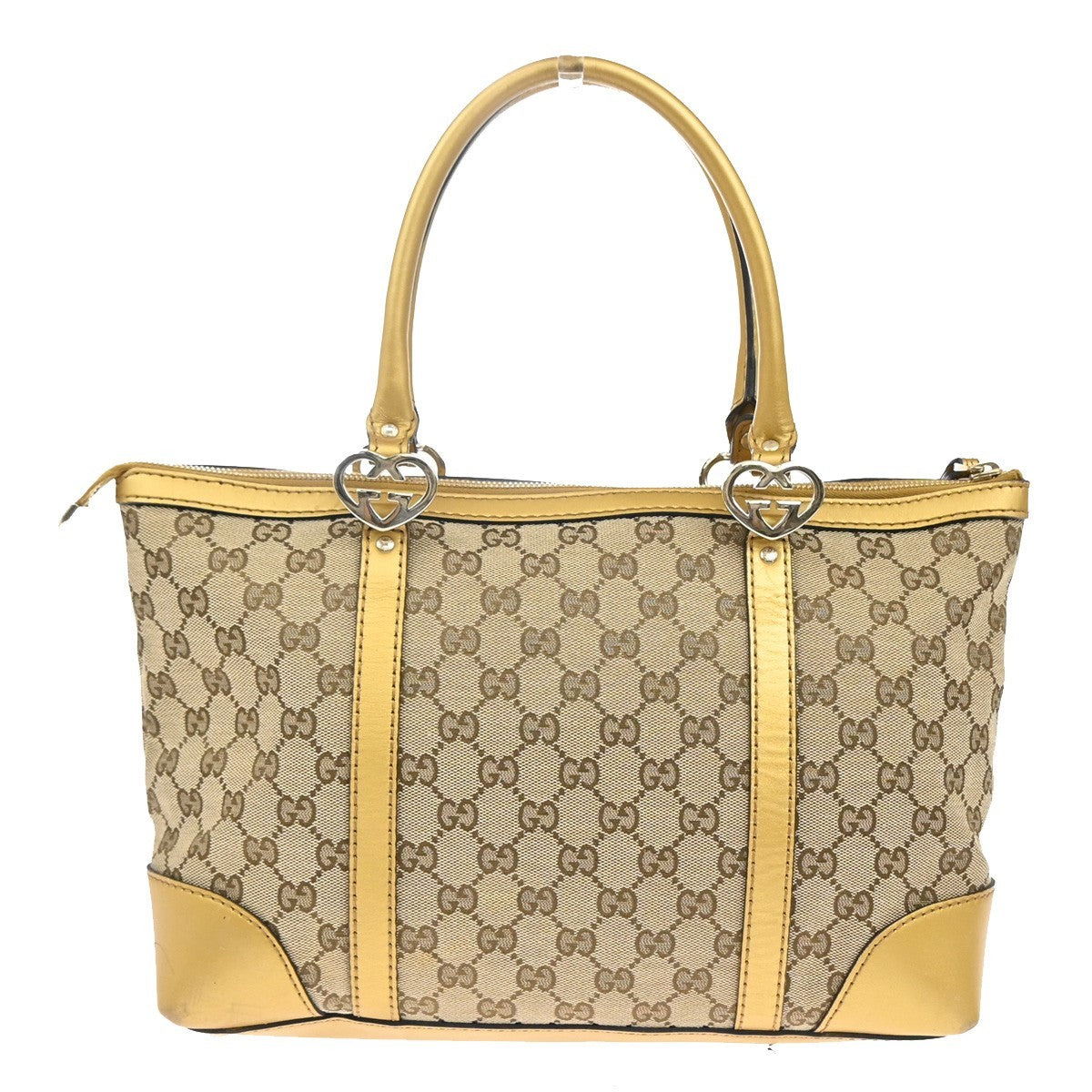 GUCCI GG Pattern Hand Bag Canvas Leather Heart-Shaped GG Charms Italy 39CA073