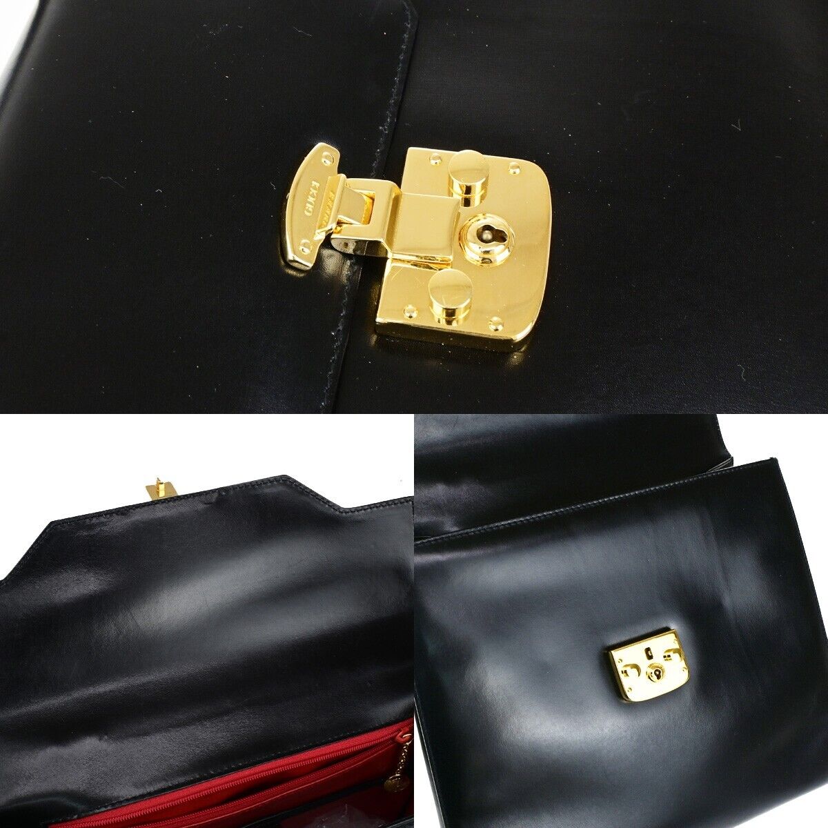 GUCCI Logo Lady Lock 2Way Shoulder Hand Bag Leather Black GHW Italy 70RK764