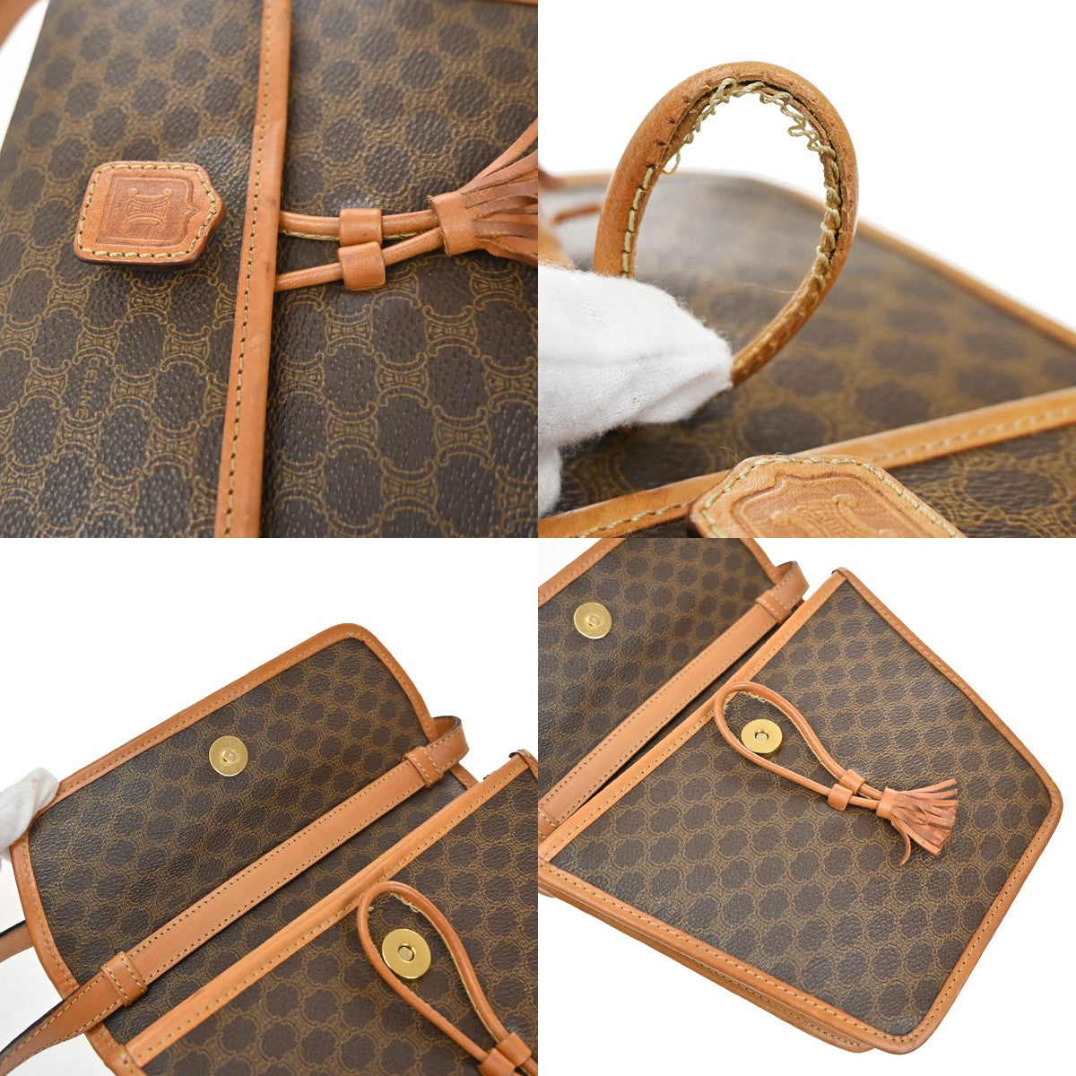 CELINE Logo Macadam Pattern Shoulder Bag PVC Leather Brown GHW Italy 36YH758
